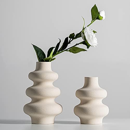 Steviieden Ceramic Vases Set 2, Modern Dried Flower Vases, Off White Round Vases, Boho Home Decor for Centerpieces Wedding Dinner Table Party Living Room Office Bedroom, Housewarming Gift