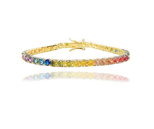 NYC Sterling Women s 4mm Cubic Zirconia Round Rainbow Pride Collection Tennis Bracelet