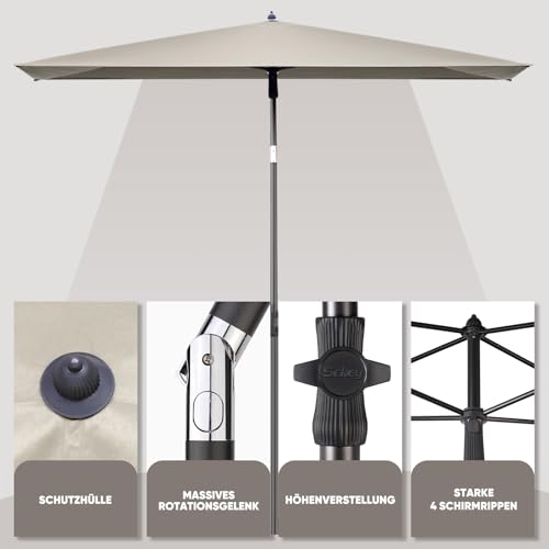 Sekey 210 × 140 cm Sonnenschirm mit Schutzhülle, Balkonschirm Gartenschirm Terrassenschirm, Sonnenschutz UPF50+, Kippbar, Höhenverstellbar, Rechteckig 5