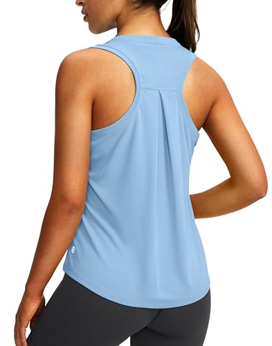 Women's Workout Tops Racerback Athletic Tank Tops Sleeveless Loose Fit Yoga Running Gym Shirts for Women(Haze Blue,M)