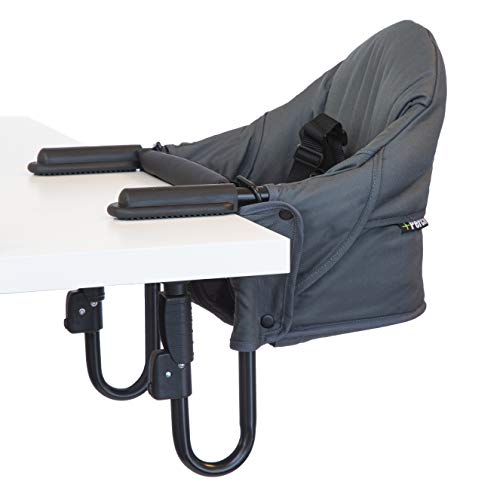 Image of guzzie+Guss Perch Clip-On Table Chair - Easy Setup for Travel (Restaurants, Picnics), at Home (Kitchen Islands, Dining Tables) - Secure & Portable Seating, Machine Washable Fabric - Charcoal