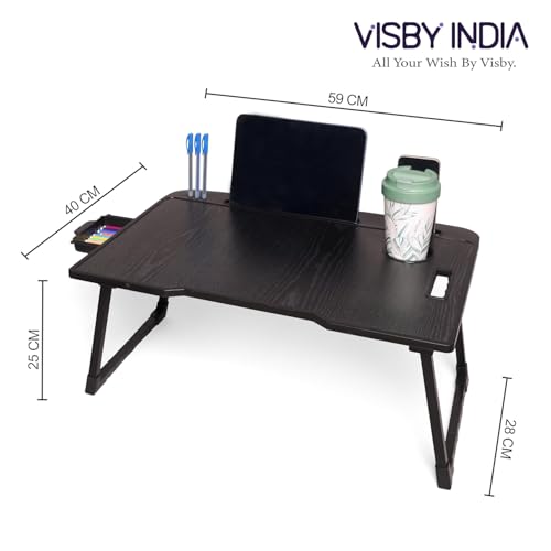 Image of VISBY INDIA Wood Office Table For Home /Writing Desk For Office /Folding Table For School /Folding Study Table /Work From Home - Multipurposetable-> (Black COTTED), 59cm, 40cm