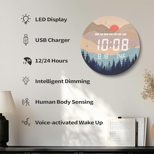Digital LED Wall Clock for Home & Office, Wilderness Sunset, 12'' - Image 3