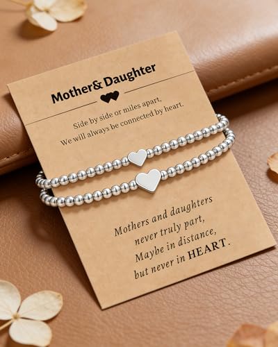 Image of Mother Daughter Bracelets Set for 2 Matching Heart Bracelets for Mother and Daughter to My Mom Bracelet Birthday Mothers Day Gifts for Mom Daughters
