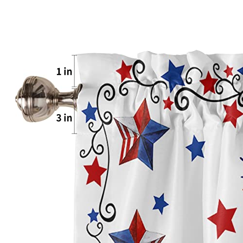 Onehoney Patriotic Stars Window Curtain Valance,4Th Of July Memorial Day Red Blue White Usa Flag Star Swirling Stripe Rod Pocket Short Kitchen Valances Panel Drape For Cafe Bathroom Bedroom 54X18In #TOP4