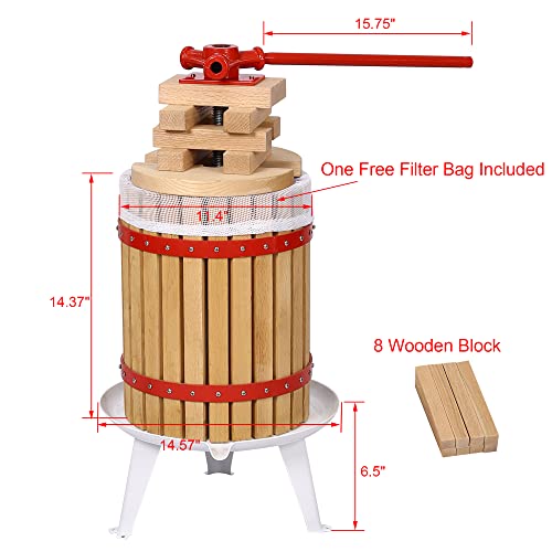 Cider Press,Wine Press,Wine Making Supplies,Fruit Wine Press-4.8Gallon/18L,For Juice Maker,Family Party,Eatery,Fresh Squeezed Fruit Store,Metal & Wood,Oak #TOP1