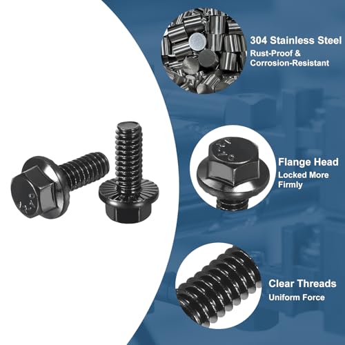 Image of uxcell 10Pcs 1 /4-20 x 5 /8 inch Flanged Hex Head Bolts, 304 Stainless Steel Flange Hexagon Screws, Flange Hex Drive Screws 5.8 Grade for Machinery Industry Home Appliances, Black