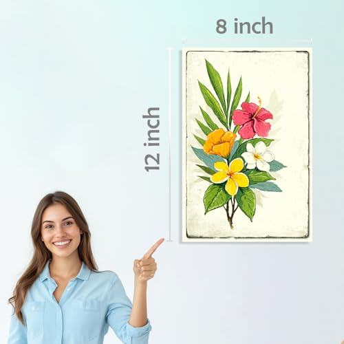 Image of SiddArtify Tropical Floral Wall Art Prints Set - Botanical Flower Poster Decor for Living Room Bedroom Office - 8x12 Sticker Pack of 6