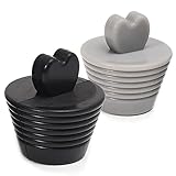 Bathtub Stoppers, 2 Pack Silicone Bathtub Drain Plugs for 1-1/8 inch to 1-3/4 inch Shower Bath tub and Bathroom Sink Drains. (Black, Gray)