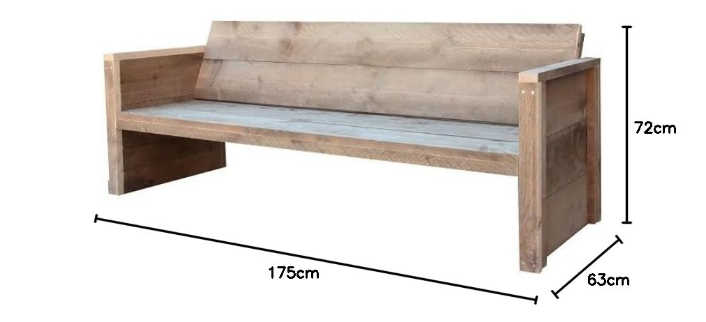 Gartenbank Holz Vlieland - Wetterfest Massivholz rustikal - Holzbank Sitzbank Balkonmöbel Terassenmöbel ohne Kissen - DIY Baumbank mit Lehne - Gerüstholz