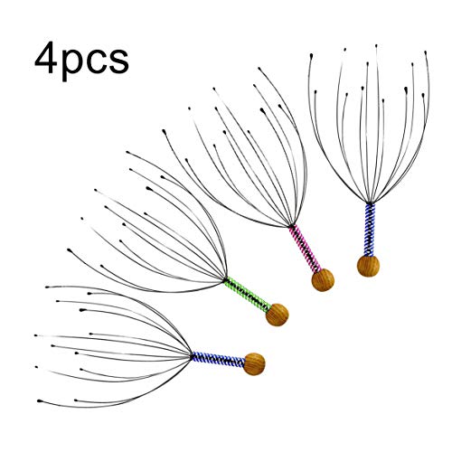 pengxiaomei 4 Pcs Head Massager, Scalp Massager Hand Held Therapeutic Head Scratcher Steel Wire Head Massager for Home Spa Relief and Relaxation
