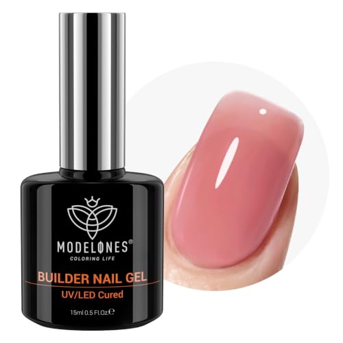 Image of modelones Builder Nail Gel, Nude Blush Berry Builder 8-in-One, Red Nude | Thickening Apex Building Strengthener Short Extension Rubber Color Base Gel Polish for Home DIY Salon GirlsLED Lamp Cured
