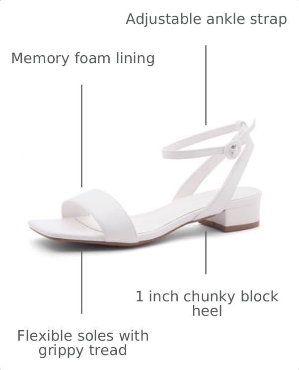 Image of Shoe Land Low Heels for Women 1 Inch Chunky Block Heeled Sandals Square Open Toe Strappy Ankle Strap Dressy Sandals for Wedding Prom Party Office