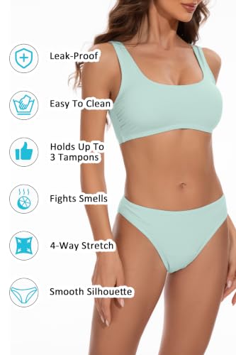 Image of Beautikini Period Swimwear for Teens Two Piece Leakproof Menstrual Bikini Swimsuit Sporty Bathing Suits for Girls Women