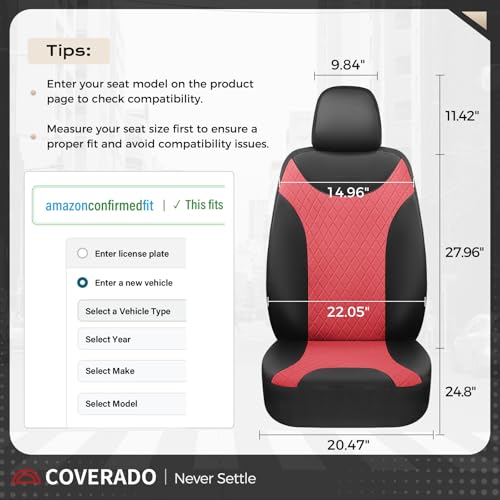 Image of Coverado Front Seat Covers, 2 Packs Leather Seat Covers for Cars, Driver Seat Protectors with Splicing Design,Waterproof Car Seat Cushions Universal Seat Covers Fit for Most Cars, Black & Red