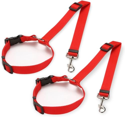 Image of Dog Seat Belts for Cars, Dogs Cars Harness Belt Pets Headrest Adjustable Elastic Nylon Bungee Buffer Restraint Elastic Belt (Pack of 2). (Red)