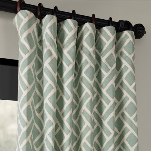 HPD Half Price Drapes Modern Geometric Printed Curtains Luxury Cotton Curtains 84 Inches Long (1 Panel) Room Darkening Curtains for Bedroom & Living Room, 50W x 84L, Crosshatch Geometrical Aqua