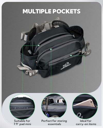 WATERFLY Gürteltasche mit Flaschenhalter, Gurt Verstellt Bauchtasche Hundetraining Handyfach Wasserdicht Hüfttasche für Wandern Reise Camping