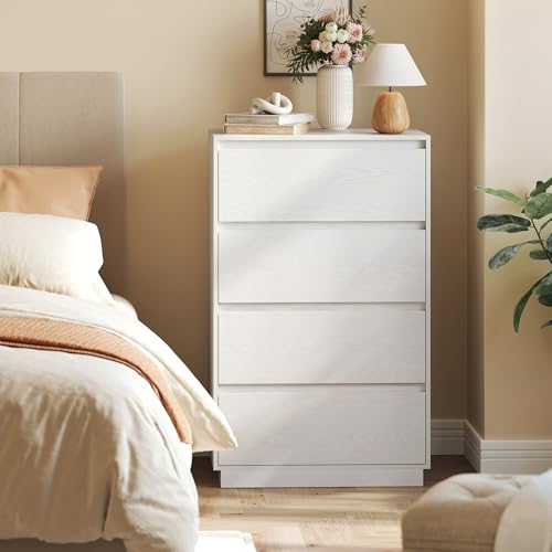 VASAGLE 4-Drawer Dresser for Bedroom, Chest of Drawers, Storage Tower Unit, for Closet, Living Room, Entryway, Modern Minimalist Style, 15.7 x 23.6 x 38.3 Inches, Snow White ULTS614W01