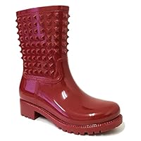 7-XFK Women's Rain Boots Rubber Short Studded Garden Waterproof Wellies Ankle Snow Shoes (7 B(M) US, Red)