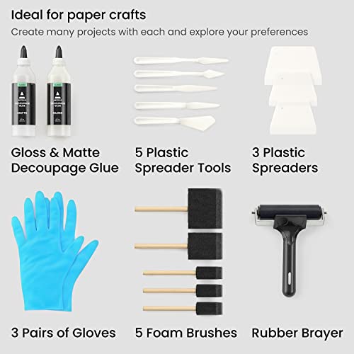 Arteza Decoupage Glue Craft Kit, 1 Gloss-Finish Glue And 1 Matte-Finish Glue, 8-Oz Bottles, Foam Brushes, Plastic Spreader Tools, Gloves, Art Supplies For Paper Crafting, Scrapbooking, And Decorating #TOP1