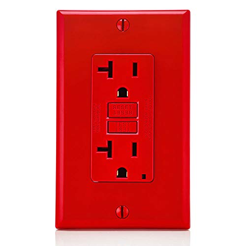 Image of Leviton GFCI Outlet, 20 Amp, Self Test, Non Tamper-Resistant with LED Indicator Light, Protection from Electric Shock and Electrocution, GFNT2-R, Red