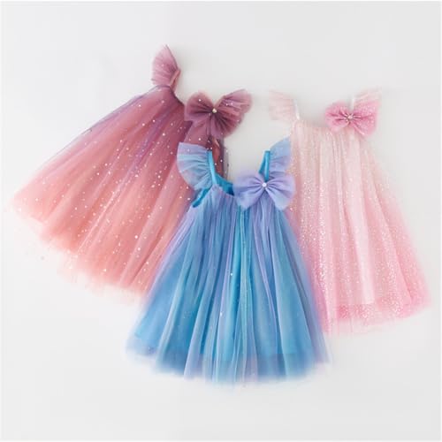 Girls Ruffled Sleeve A-Line Tulle Flower Ruffles Dress Casual Girls Princess Wedding Party Dresses3