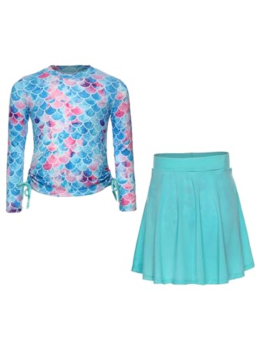 Moily Kids Girls Modest Bathing Suits Floral UPF 50+ Swim Top Swimskirts Built in Shorts Swimwear