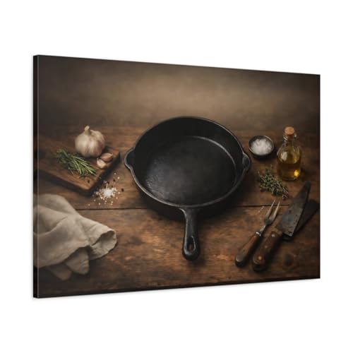 Toile cast iron pan cuisine habiller mur vide decoration rustique