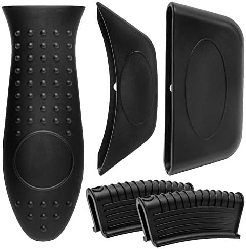 Black Silicone Hot Handle Holder, MTSCE 5 Pack Silicone Pot Holders Heat Protecting Handle Cover for Cast Iron Skillets, Frying Pans & Griddles, Metal and Aluminum Cookware Handles