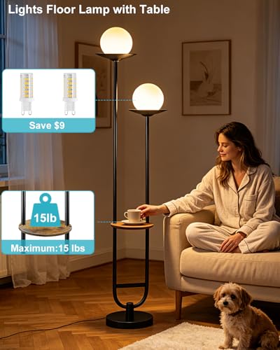 Image of Lightdot 63IN Black Floor Lamp with U Pole, 2 Globe Mid Century Standing Lamps Dimmable with 3000K Warm White LED Bulbs, Unique Vintage Tall Floor Lamp for Living Room /Wedding /Party