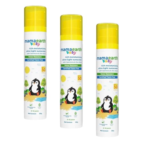 Image of Mamaearth Baby Rich Moisturizing Ultra Light Sunscreen-50g SPF 50 & PA++++|Water Resistant|Lightweight & Moisturizing|Suits all Skin Type|Safe For Babies|Dermatological Tested|Hydrating Sun Protection