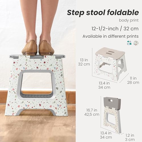 Image of Vigar Compact Folding Step Stool, 12-1 /2 Inch, Terrazzo | For Adults, Lightweight Portable Stool with Handle, Non Slip, Space-Saving, up to 330 lb