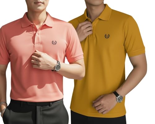 Image of MACK JONNEY Men's Solid Polo T-Shirt | Premium Cotton Blend | Regular Fit | Short Sleeve | Collared Casual Wear|Pack of 2 -MJ-157