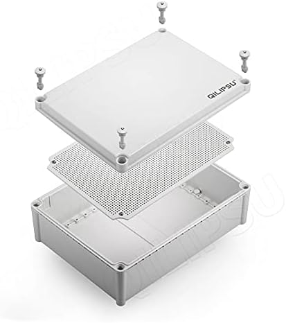 QILIPSU Junction Box with Mounting Plate 380x280x130mm, ABS Plastic DIY Electrical Project Case IP67 Waterproof Dustproof Enclosure Grey (15"x11"x5.1")