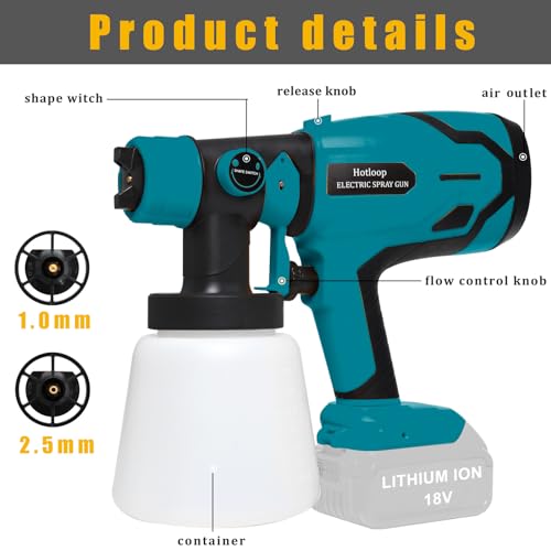 pistolet à peinture, compatible avec batterie makita 18v, pistolet pulvérisateur avec récipient à peinture de 800 ml, 2 buses, 2 papiers filtres, adapté aux murs, meubles, clôtures (sans batterie)