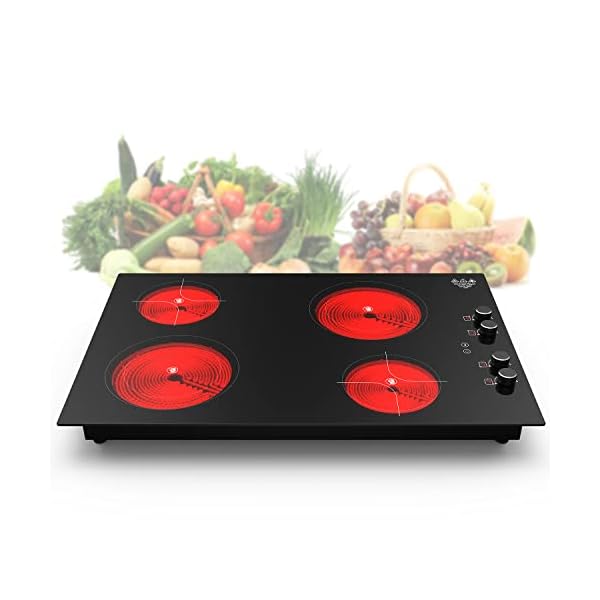 4 Burner Electric Cooktop,7200W Built-in & Countertop 4 Burner Electric Stove Top with 9 Power Levels, Child Safety Lock & 99mins Timer, 30 inch Electric Cooktop 220-240V (No Plug)