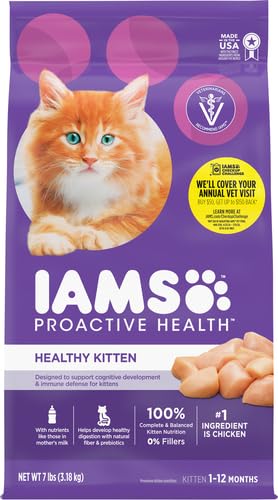 Image of IAMS Proactive Health Kitten Dry Cat Food, Healthy Kitten Food Dry Recipe with Real Chicken in Every Bite, 7 lb. Bag (Pack of 4)