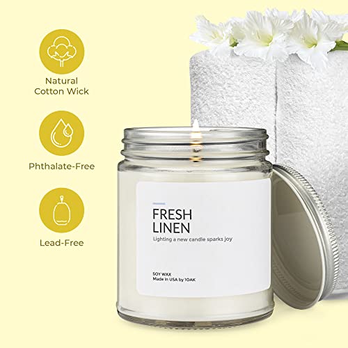 1Oak Soy Wax Scented Candles (Fresh Linen) - Soy Candles For Home Scented - Long Burning Candles Premium - Hand-Poured (9Oz.) #TOP4