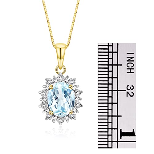 Image of Rylos Women's Yellow Gold Plated Silver Princess Diana Ring & Pendant Set. Gemstone & Diamonds, 9X7MM Birthstone. Matching Friendship Jewelry, Sizes 5-10.