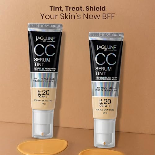Image of JAQULINE USA Niacinamide & Hyaluronic Acid CC Serum Tint | Hydrating Tinted Serum with SPF | Smooths, Evens Skin Tone & Brightens Complexion | For All Skin Types | Beige, 30g
