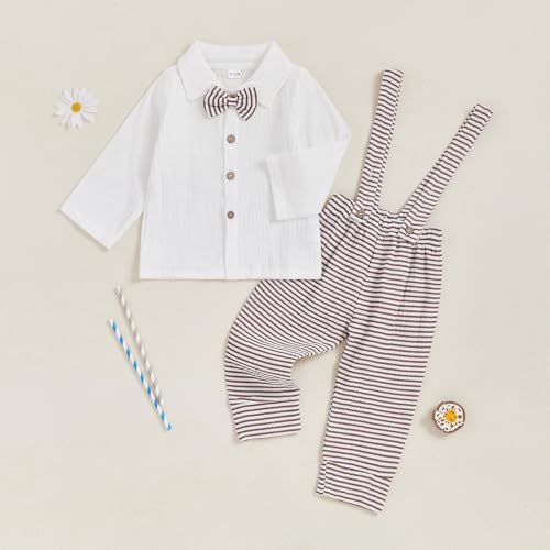 Image of VISGOGO Toddler Boy Linen Outfit Baby Boy Fall Winter Clothes Set Button-Down Shirt Tops Cotton Linen Pants 2PCS