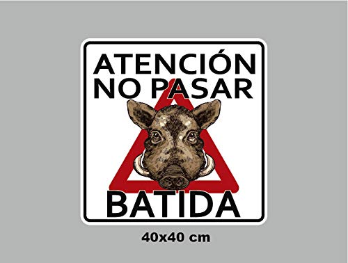 Oedim Pack 10 Señal de Atencion No Pasar Batida Jabalí | 40x40cm | Finca Privada, Coto Privado, Caza Activa | Señaletica en Material Aluminio Blanco Resistente de 3mm | Duradera y Económica