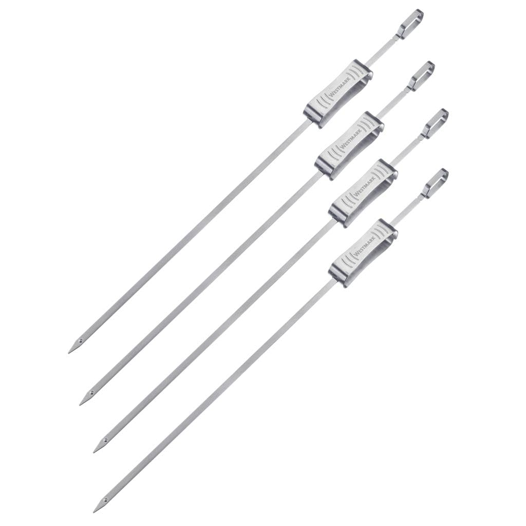 Westmark Szaszłyki do grilla 42 cm – idealne do przygotowywania szaszłyków lub innych szaszłyków na grilla, wraz z suwakiem – stal nierdzewna, 4 szt.