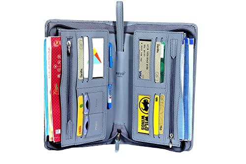 Image of Sukeshcraft Multiple Cheque Book Holder | Original PU Holds Upto 8 Cheque Books, Greyblue