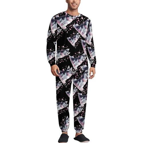 Siberian Husky Dog Men’s Pajama Set Long Sleeve Top And Pants Loungewear Sleepwear Pjs Nightwear