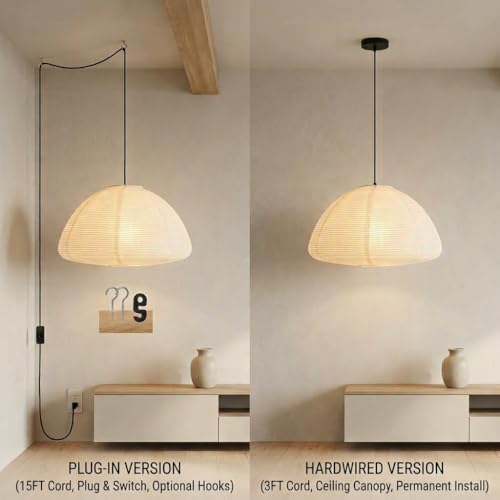 Image of Nogy Rice Paper Lantern Lamp • Paper Lantern with Light - Ambient Lighting with Rice Paper Lamp Shade, Perfect for Home Decor, Easy Installation (Hardwired)