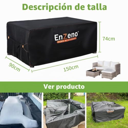 Miniatura 6 de Enzeno Funda Para Mesa De Jardín Resistente Impermeable,150 X 90 X 74 Cm,Tela Oxford 420d Para Muebles De Salón,Fundas Protectora Para Muebles De Salón,Cubierta De Salón Con Salida De Aire Para