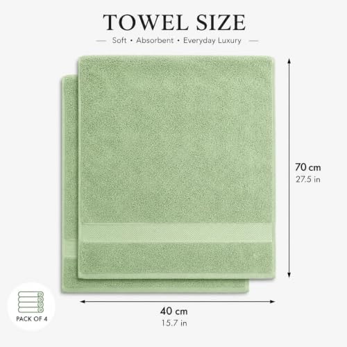 Image of Sulfar 100% Combed Cotton, Quick Drying Highly Absorbent, Luxury Hand Towel Set (Pack of 4, 40 X 70 cm) Nature Green