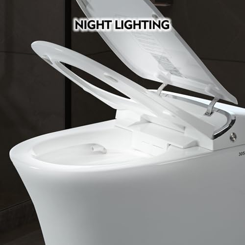 Luxury Smart Bidet Toilet con secador de agua tibia, asiento calefactable, control remoto, luz nocturna LED, descarga sin energía, tapa de cierre suave, diseño ovalado alargado de cerámica para baños modernos miniatura 7